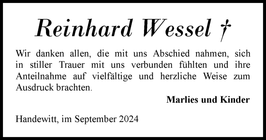 Traueranzeige von Reinhard Wessel von Flensburger Tageblatt