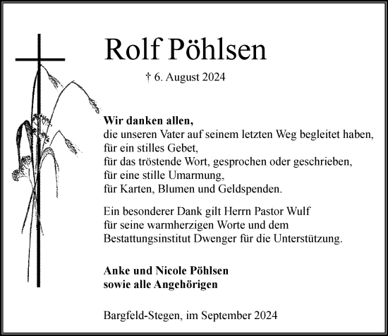 Traueranzeige von Rolf Pöhlsen von Stormaner Tageblatt