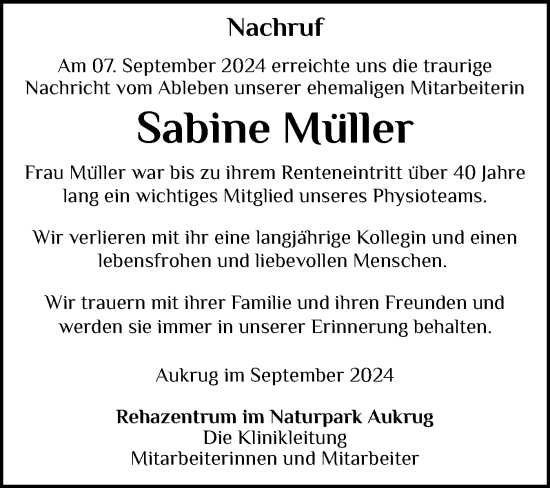 Traueranzeige von Sabine Müller von Schleswig-Holsteinische Landeszeitung