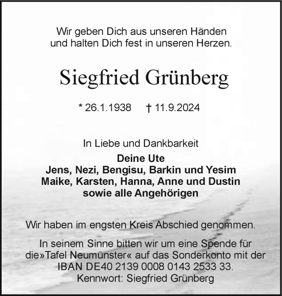 Traueranzeige von Siegfried Grünberg von Holsteinischer Courier