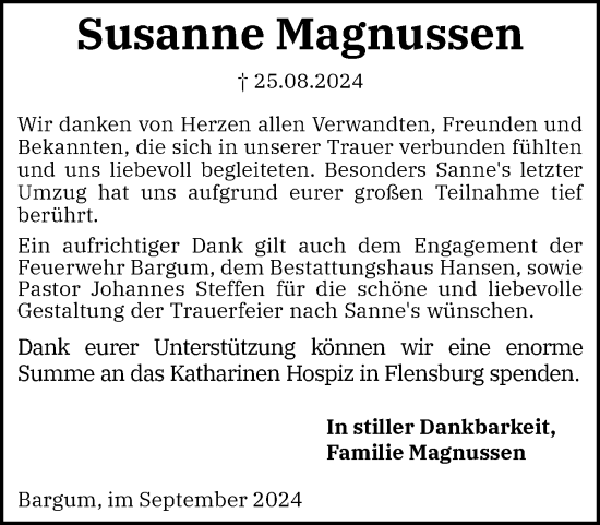 Traueranzeige von Susanne Magnussen von Husumer Nachrichten, Nordfriesland Tageblatt