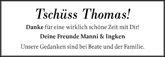 Traueranzeige von Thomas  von Der Insel-Bote