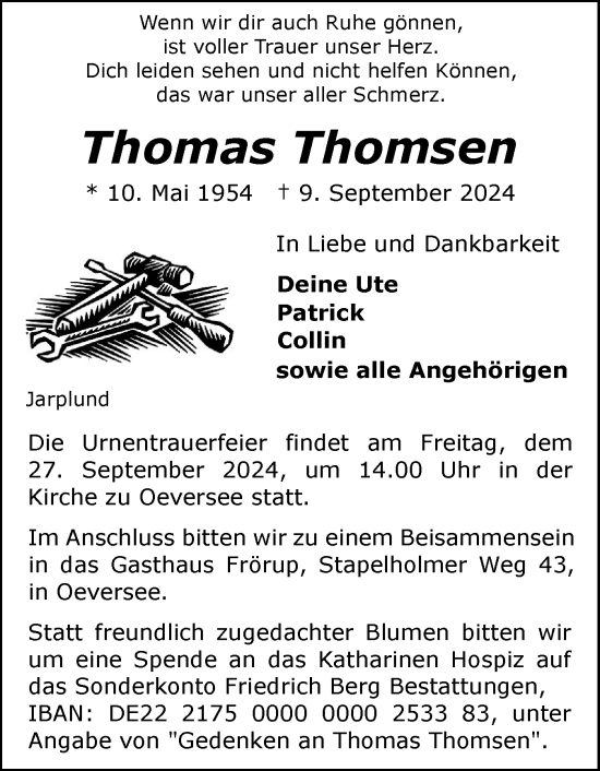 Traueranzeige von Thomas Thomsen von Flensburger Tageblatt