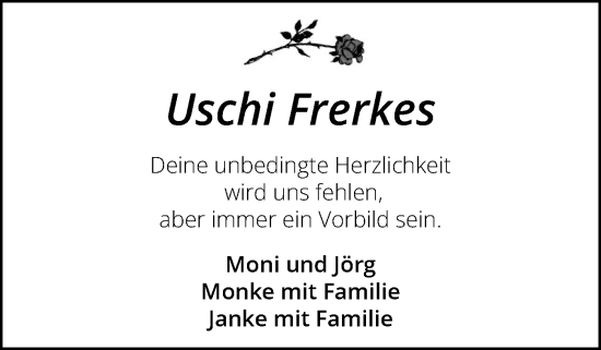 Traueranzeige von Uschi Frerkes von Sylter Rundschau