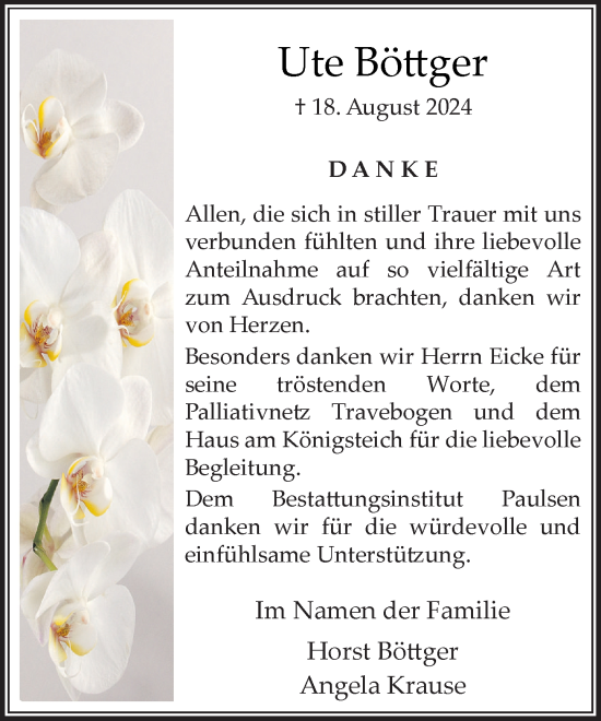 Traueranzeige von Ute Böttger von Stormaner Tageblatt