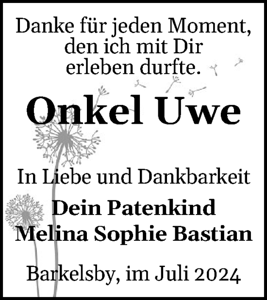 Traueranzeige von Uwe  von Eckernförder Zeitung, Hallo Eckernförde