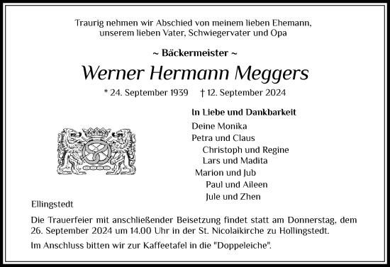 Traueranzeige von Werner Hermann Meggers von Schleswiger Nachrichten, Schlei-Bote