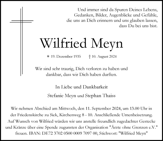 Traueranzeige von Wilfried Meyn von Stormaner Tageblatt