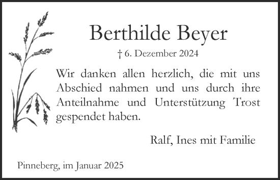 Traueranzeige von Berthilde Beyer von Region Pinneberg und tip Pinneberg