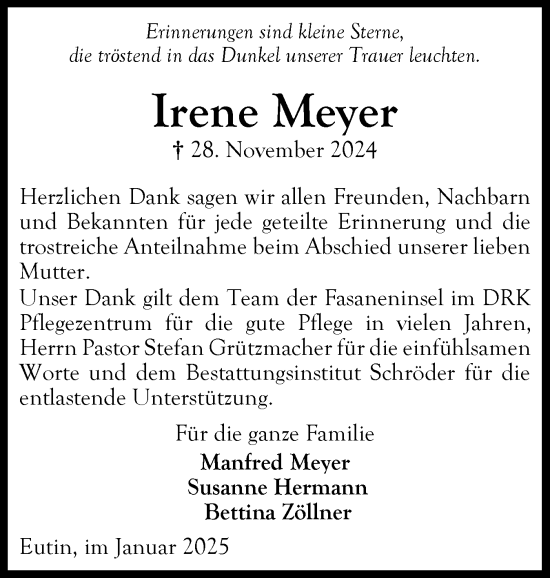 Traueranzeige von Irene Meyer von Ostholsteiner Anzeiger