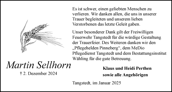 Traueranzeige von Martin Sellhorn von Region Pinneberg und tip Pinneberg