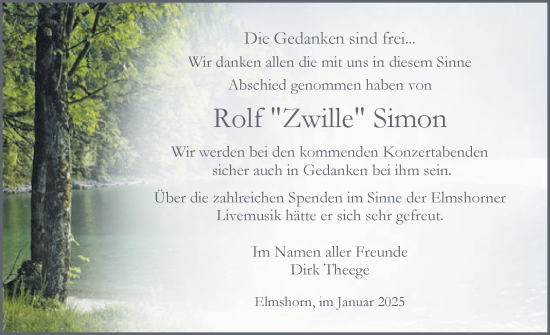 Traueranzeige von Rolf Simon von Elmshorner Nachrichten, Barmstedter Zeitung