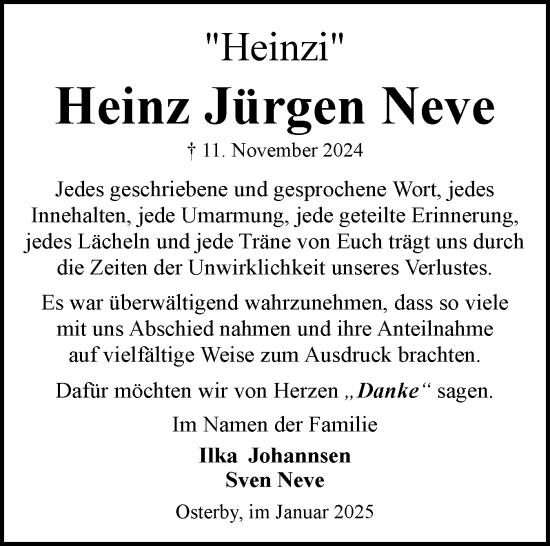 Traueranzeige von Heinz Jürgen Neve von Eckernförder Zeitung, Hallo Eckernförde