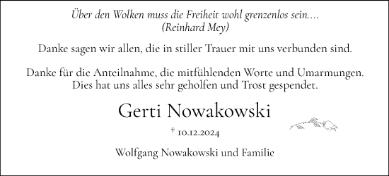 Traueranzeige von Gerti Nowakowski von Region Pinneberg und tip Pinneberg