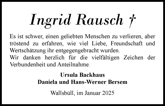 Traueranzeige von Ingrid Rausch von Flensburger Tageblatt