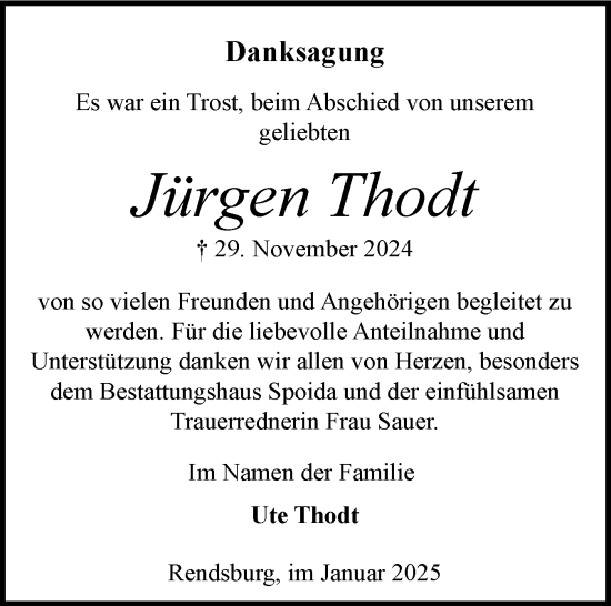 Traueranzeige von Jürgen Thodt von Schleswig-Holsteinische Landeszeitung