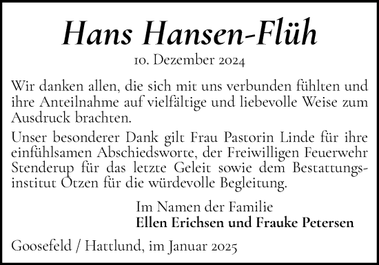 Traueranzeige von Hans Hansen-Flüh von Flensburger Tageblatt