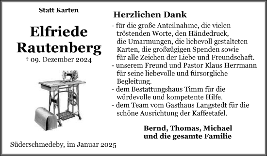 Traueranzeige von Elfriede Rautenberg von Flensburger Tageblatt