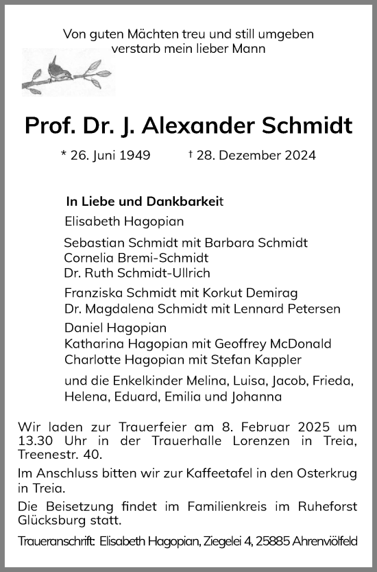 Traueranzeige von Alexander Schmidt von Region Flensburg