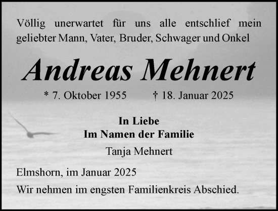 Traueranzeige von Andreas Mehnert von Elmshorner Nachrichten, Barmstedter Zeitung