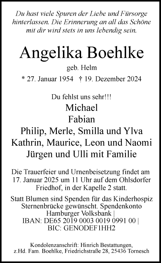 Traueranzeige von Angelika Boehlke von Uetersener Nachrichten, Der tip am Wochenende