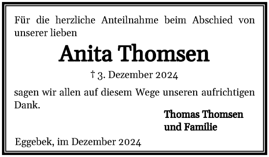 Traueranzeige von Anita Thomsen von Flensburger Tageblatt