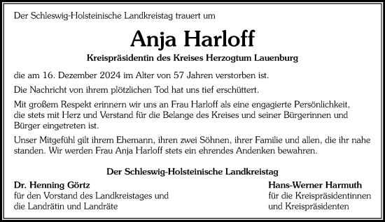 Traueranzeige von Anja Harloff von MARKT Ratzeburg/Mölln