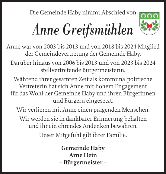 Traueranzeige von Anne Greifsmühlen von Eckernförder Zeitung, Hallo Eckernförde