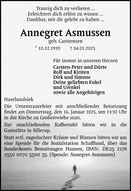 Traueranzeige von Annegret Asmussen von Region Flensburg