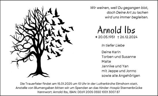 Traueranzeige von Arnold Ibs von Elmshorner Nachrichten, Barmstedter Zeitung