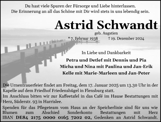 Traueranzeige von Astrid Schwandt von Flensburger Tageblatt