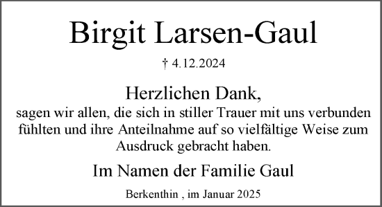 Traueranzeige von Birgit Larsen-Gaul von MARKT Ratzeburg/ Mölln
