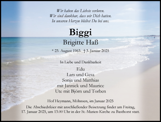 Traueranzeige von Brigitte Haß von Wochenend Anzeiger