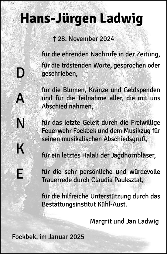 Traueranzeige von Hans-Jürgen Ladwig von Schleswig-Holsteinische Landeszeitung