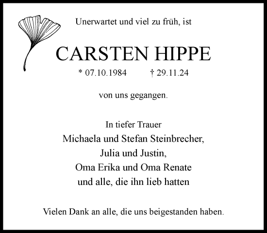 Traueranzeige von Carsten Hippe von Umschau