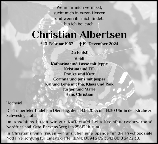 Traueranzeige von Christian Albertsen von Region Flensburg