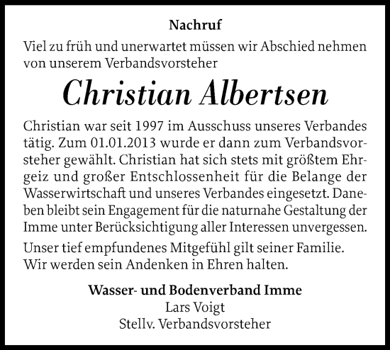 Traueranzeige von Christian Albertsen von Region Westküste