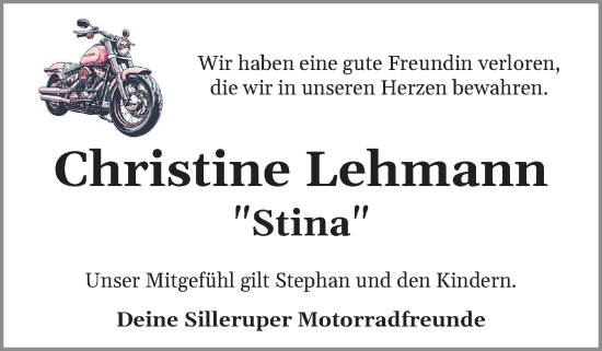 Traueranzeige von Christine Lehmann von Flensburger Tageblatt