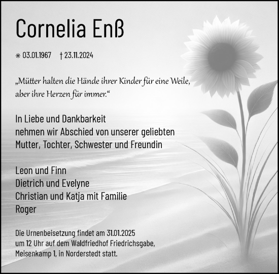 Traueranzeige von Cornelia Enß von Heimatspiegel