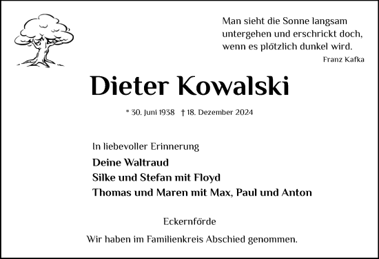 Traueranzeige von Dieter Kowalski von Hallo Eckernförde