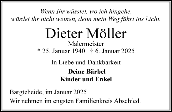 Traueranzeige von Dieter Möller von MARKT Ahrensburg/Bargteheide/Trittau und Stormarner Tageblatt