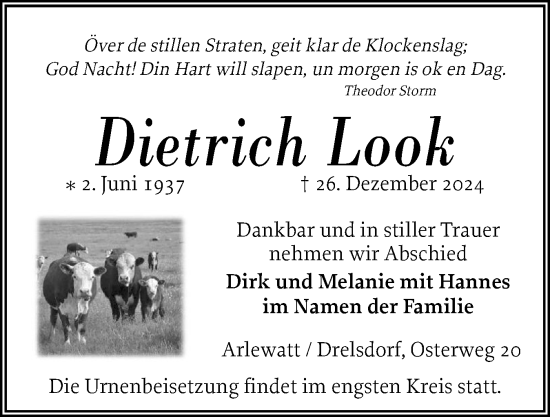 Traueranzeige von Dietrich Look von Husumer Nachrichten, Nordfriesland Tageblatt