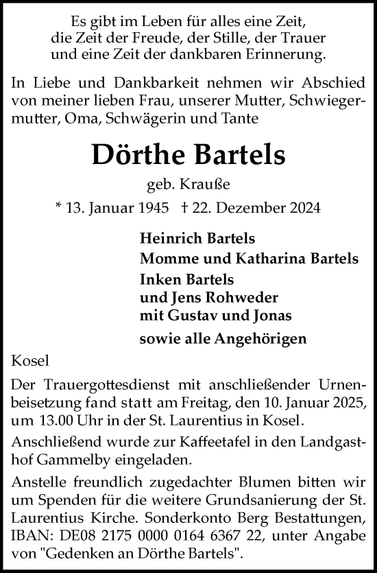Traueranzeige von Dörthe Bartels von Hallo Eckernförde