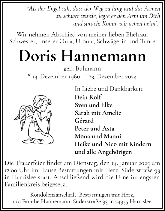 Traueranzeige von Doris Hannemann von Flensburger Tageblatt
