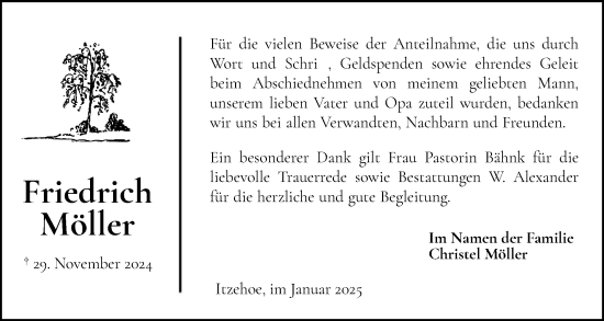 Traueranzeige von Friedrich Möller von Norddeutsche Rundschau, Wilstersche Zeitung, Glückstädter Fortuna
