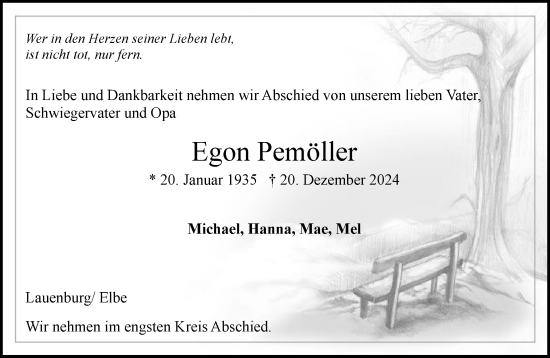 Traueranzeige von Egon Pemöller von Wochenend Anzeiger