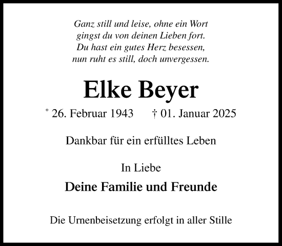 Traueranzeige von Elke Beyer von MARKT Glinde/Reinfeld