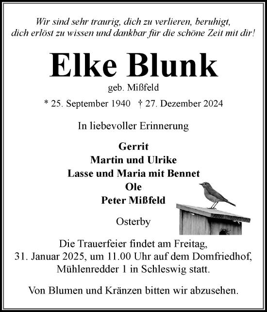 Traueranzeige von Elke Blunk von Eckernförder Zeitung, Hallo Eckernförde
