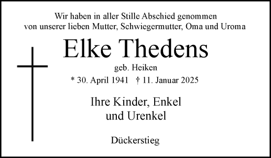Traueranzeige von Elke Thedens von Norddeutsche Rundschau, Wilstersche Zeitung, Glückstädter Fortuna