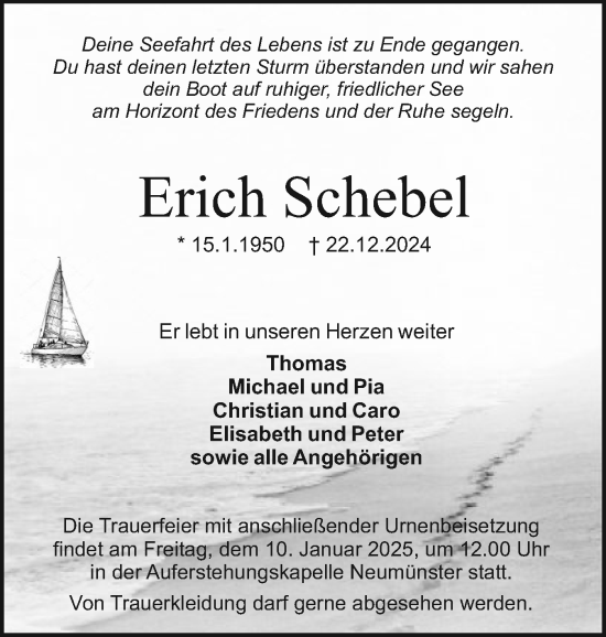 Traueranzeige von Erich Schebel von Holsteinischer Courier